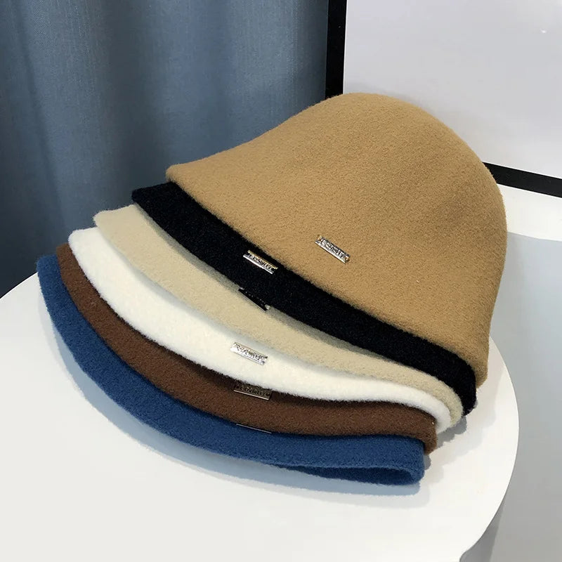 Retro Wool Bucket Hat for Women Autumn Winter Warm Fisherman Hat Outdoor Rock Climbing Warm Woolen Basin Hat