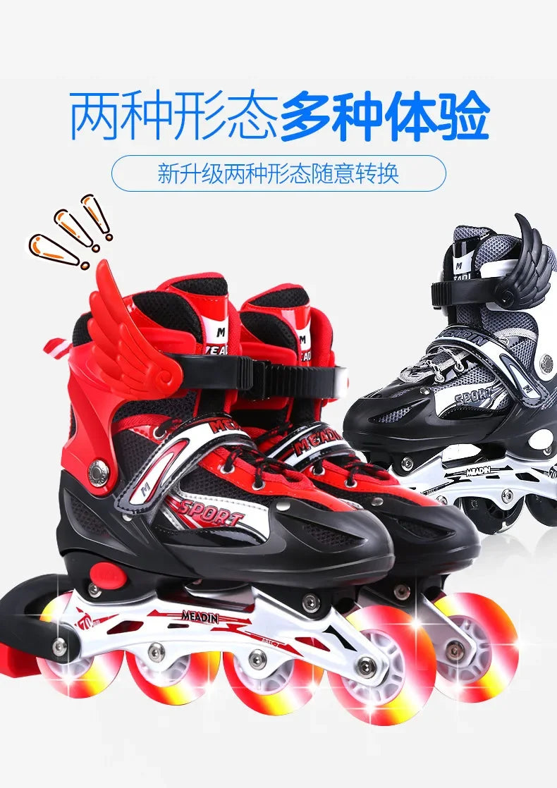 Skating shoes, children's flash straight row roller skating shoes, roller skating shoes, adjustable for both men and women