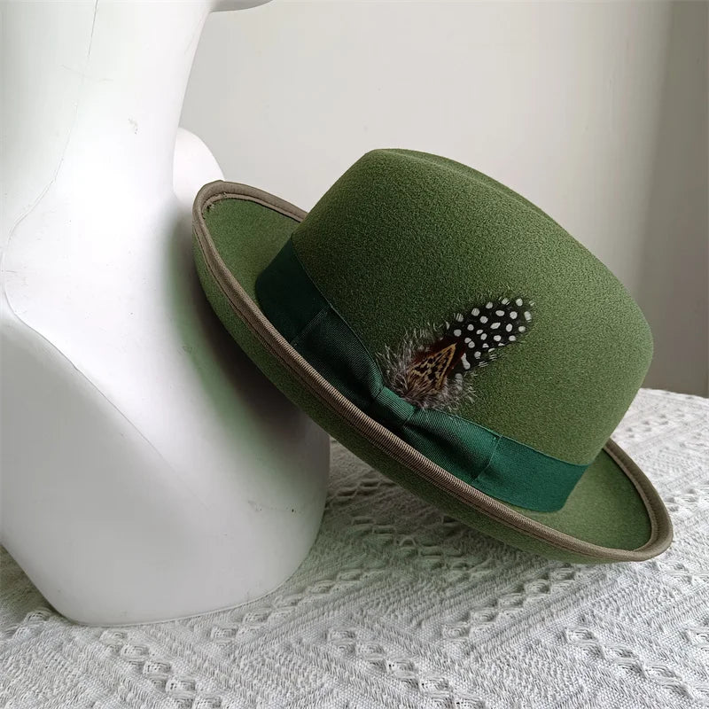 Green Retro Men's Spring Hat Unisex Men's Bow Women's Curved Brim Wide Brim Sun Hat Straw Hat Beach Hat sombrero hombre