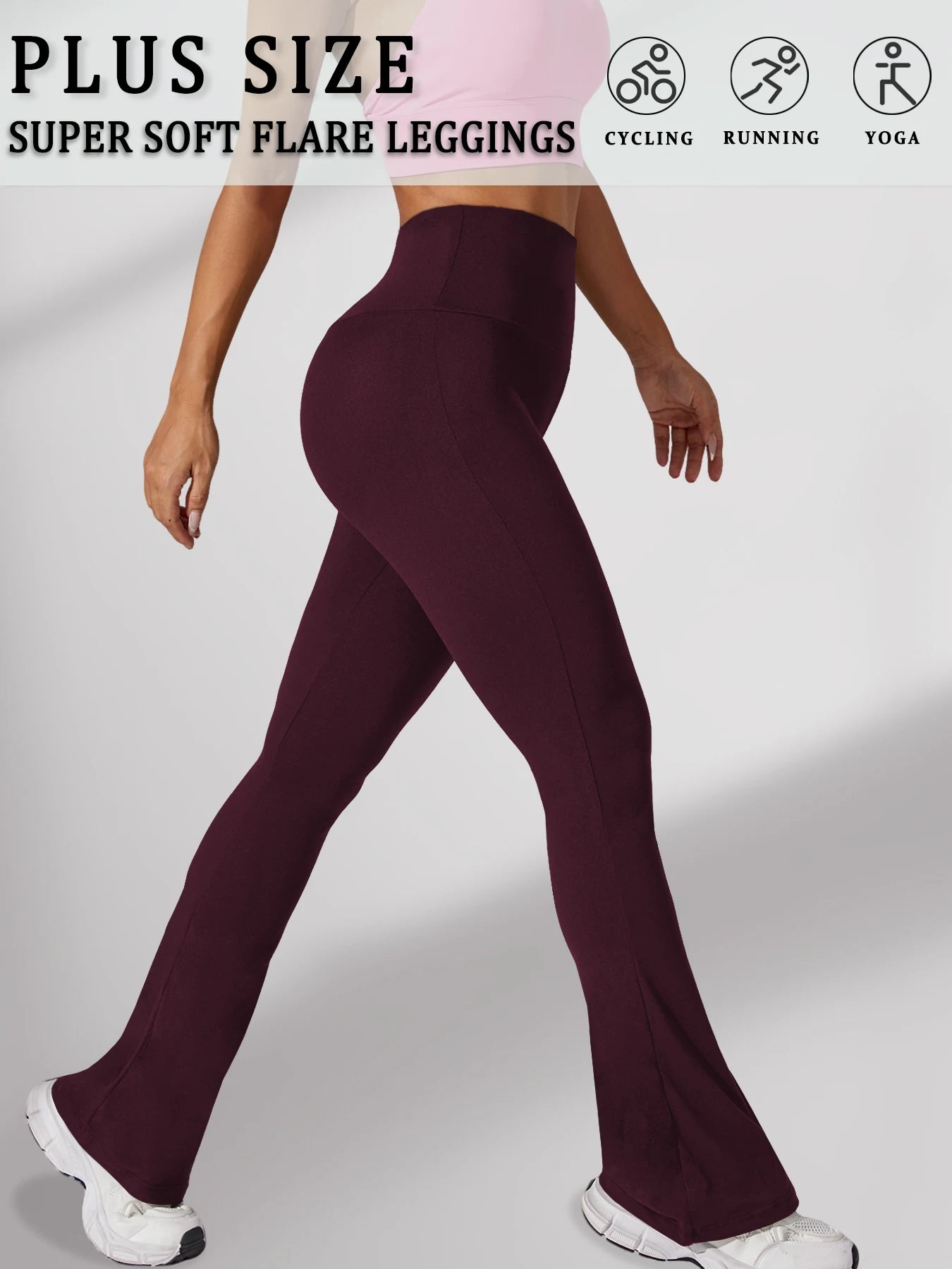 Plus Size Women's Super Soft High Waisted Flare Pants, Leggings Tummy Control Soft Bootleg Bell Bottoms Running