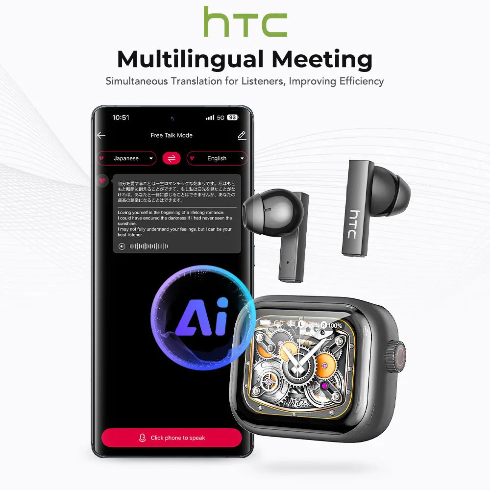 [HD On-screen subtitles] HTC Earphones Bluetooth V6 TWS Sports Wireless Headphones AI Translator Earbud Noise Reduction Mic