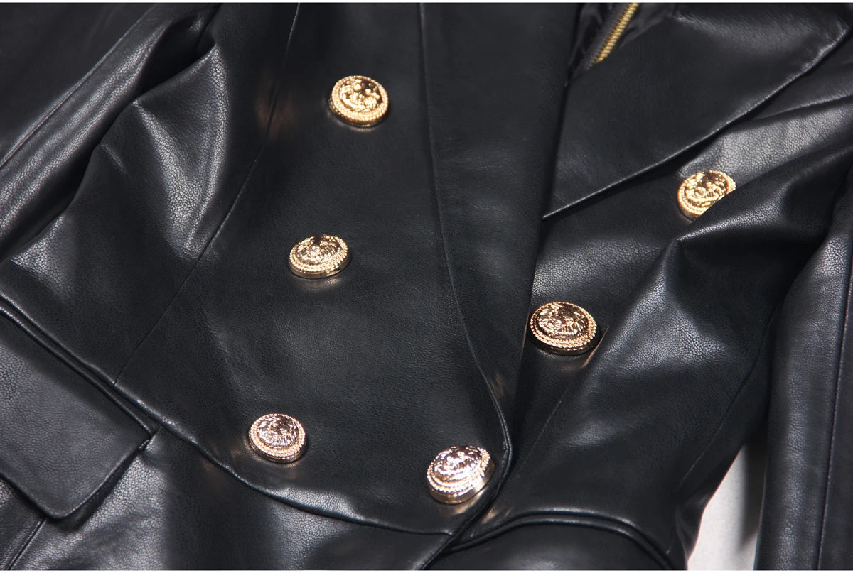 2024 Spring And Autumn New High-end Fashion, Simple Temperament, Slim Slim Skin, Women's Pu Leather Suit Skirt Dress
