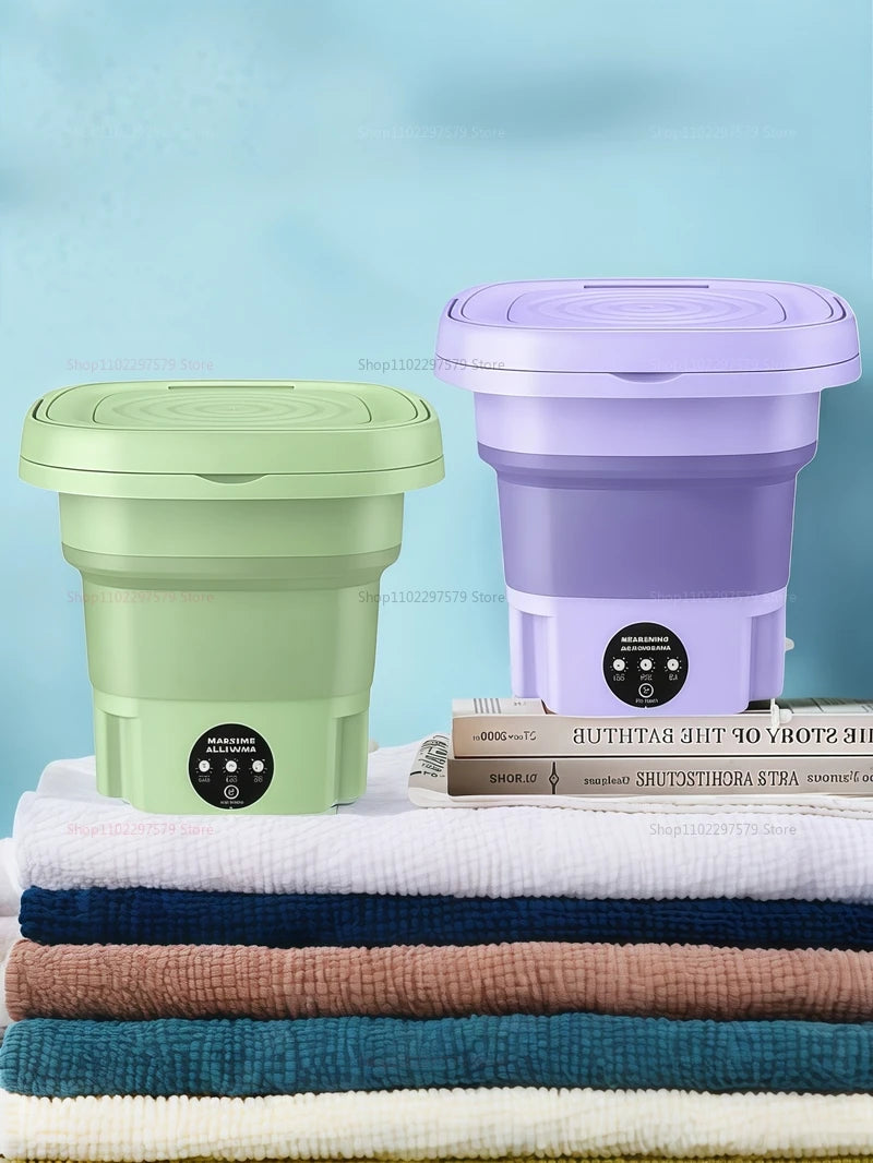 8L Portable Foldable Washing Machine With Drain Hose Full Automatic Mini Laundry Machine For Socks Underwear Travel Camping Dorm