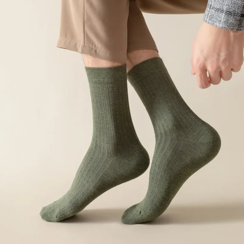 Men Cotton Socks High Quality Solid Color Business Crew Spring Autumn Knitting Mib Tube Ankle Long Breathable Casual Soft Socks