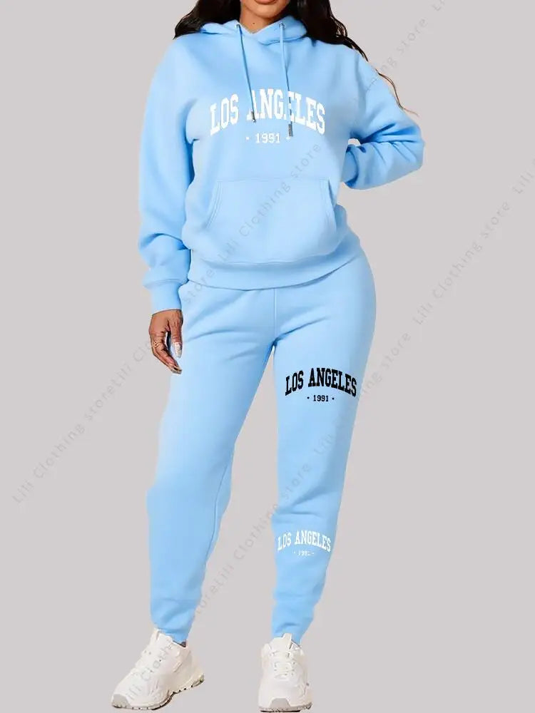 Los Angeles letter print Women Sets Hoodie and Pants sports suit High Quality Spring Autumn Aesthetic clothing Women activewear