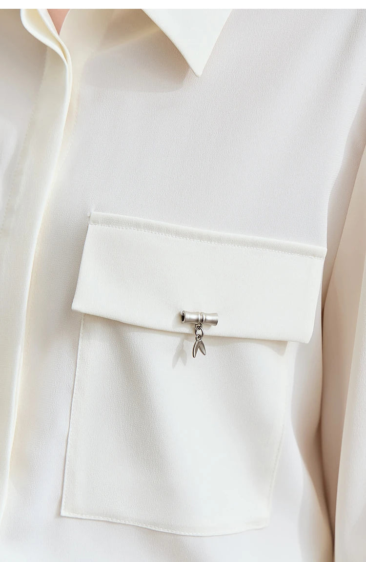 AMII Minimalist Chiffon Shirt Women 2025 Spring New Temperament Gentle Lapel Bamboo Work Pocket Concealed Button Tops 12521032