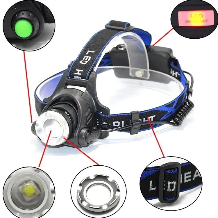 Ultra Bright White Laser LED Headlight Wave Sensing Zoom Flashlight Rechargeable Outdoor Night Fishing Head Mounted Headlight