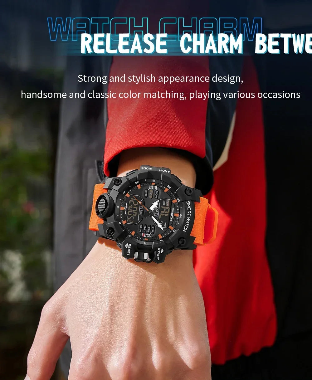 SANDA 6126 Military Man Alarm Stopwatch Quartz Wristwatch Male Digital Clock  Dual Display Men Watches Waterproof Sports Watch
