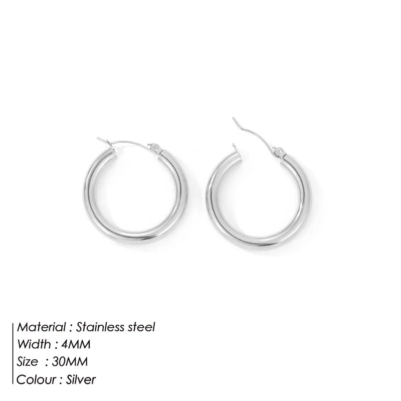 e-Manco Classic Stainless Steel Ear Buckle for Women Trendy Gold Color Small Large Circle Hoop Earrings  Jewelry Accessories
