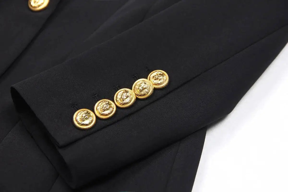LGRQ 2026 Spring Fashion Women Clothes Notched Collar Full Sleeves Metal Single Button Slim High Waist Blazer Office Lady