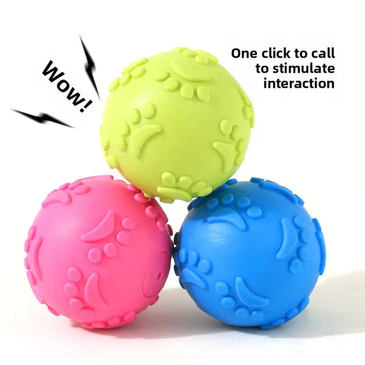 Durable Chew Resistant Squeaky Paw Print Ball Dog Toy - Pet Dental Teething Bite Proof Fetch Ball with Grippy Texture for Puppy