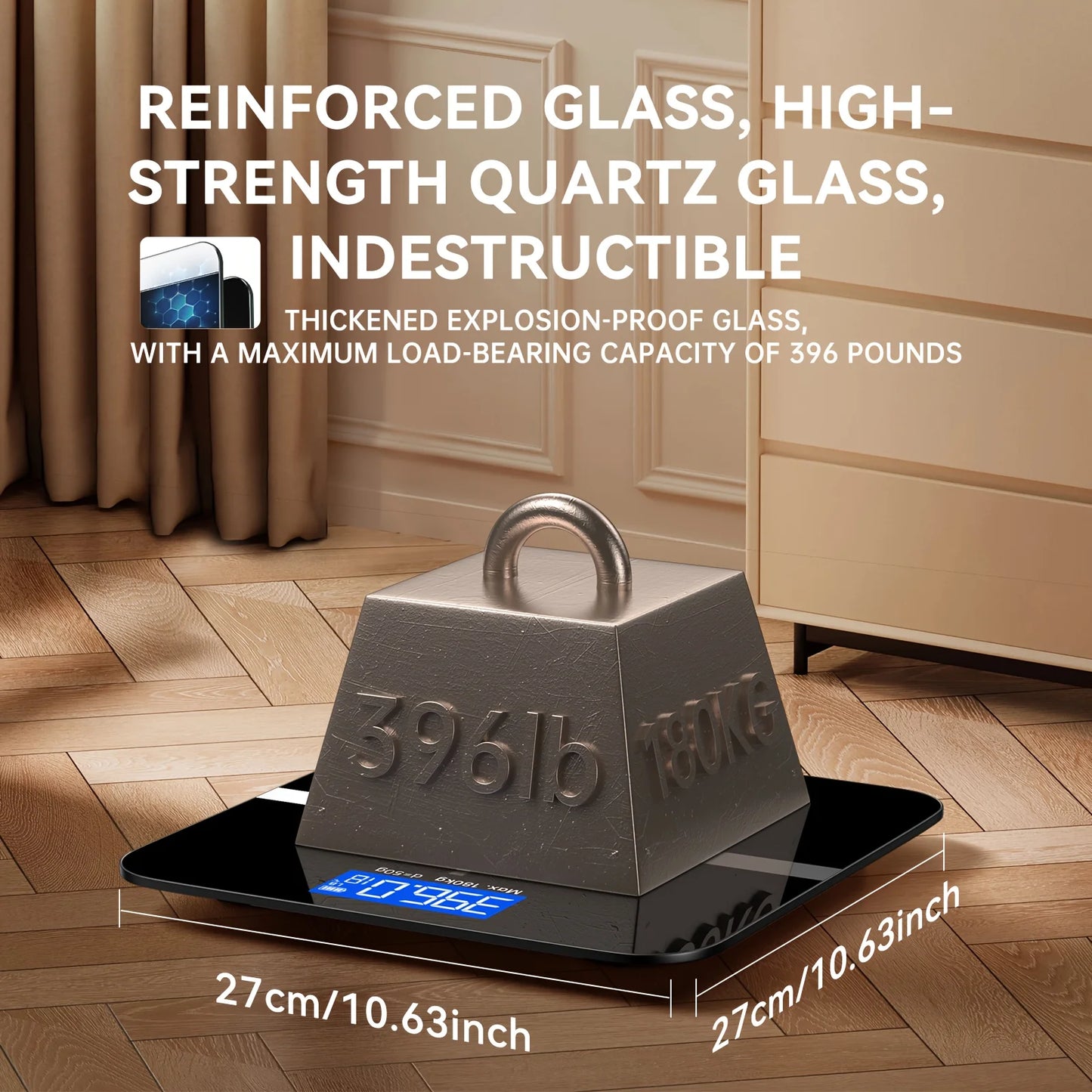 Digital Bathroom Scale 396lb, High-Precision Weight Scale with LCD Display, KG/LB Switch, Ultra-Wide Platform, Temperature