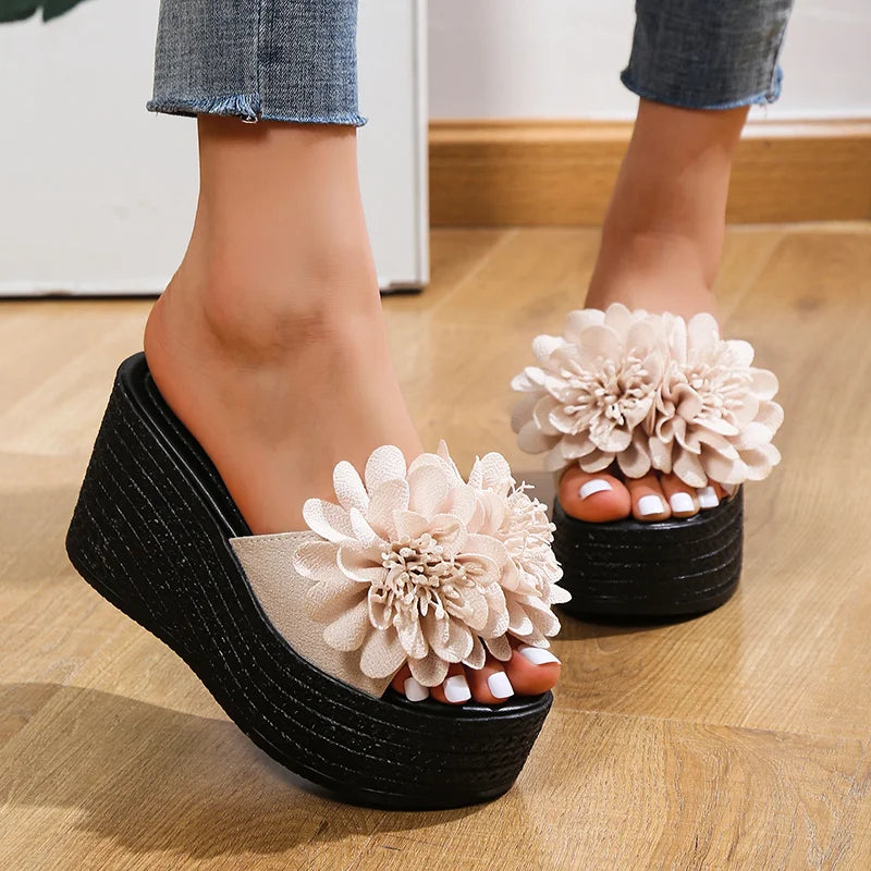 2025 Wedges Sandals Women Slippers Summer Beach Platform Shoes Flower Slippers Women High Heel Slippers Women Fashion