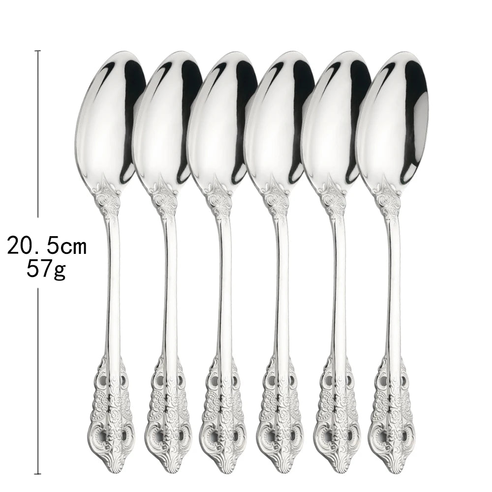 6People Silverw Tableware Sets Stainless Steel Cutlery Set Knife Dessert Fork Tea Spoon Dinnerware Party Kitchen Dinner