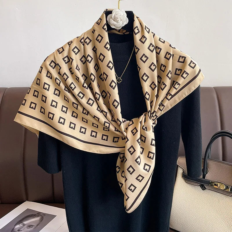 Luxury Letter Print Twill Silk Hair Hijab Scarf Women 90cm Sunscreen Shawl Wraps Headband Foulard Bandana Echarpe New