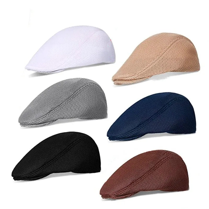 Breathable Mesh Hollow Berets Hat For Men Convenient Spring Summer Beret Quick-drying Newsboy Cap Retro Sun Hats Painter Caps