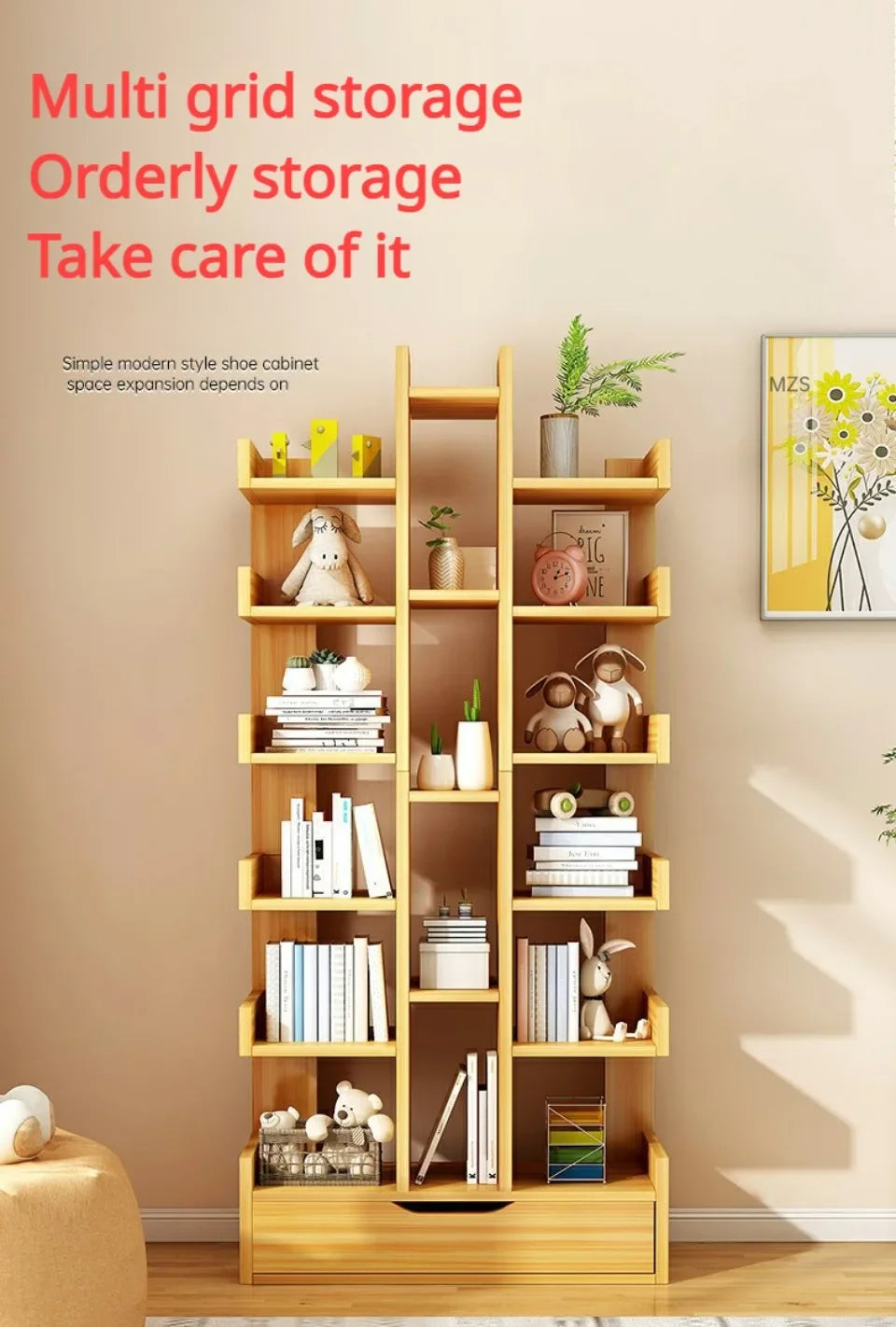 Multi-Level Bookshelf Floor Standing Storage Racks Office Display High Load-bearing Space Saving Stable and Durable Bookshelf