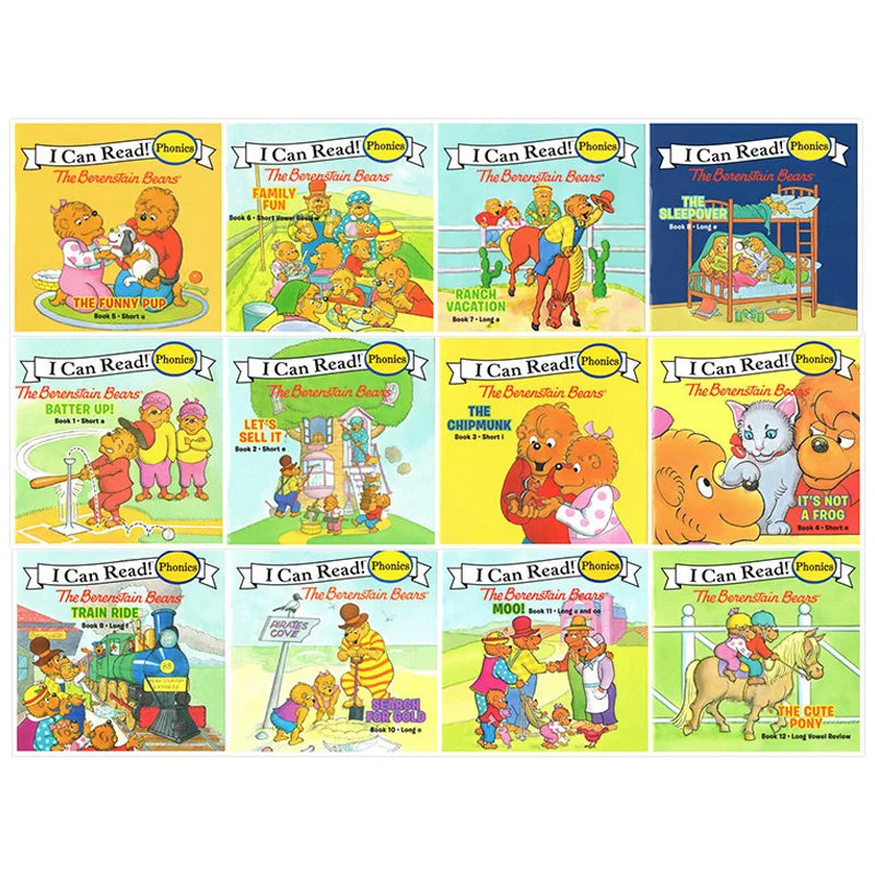 12 Books Set Berenstain Bears, I Can Read Mini Portable English Picture Books, Kids Storybooks, Early Reading Training Materials