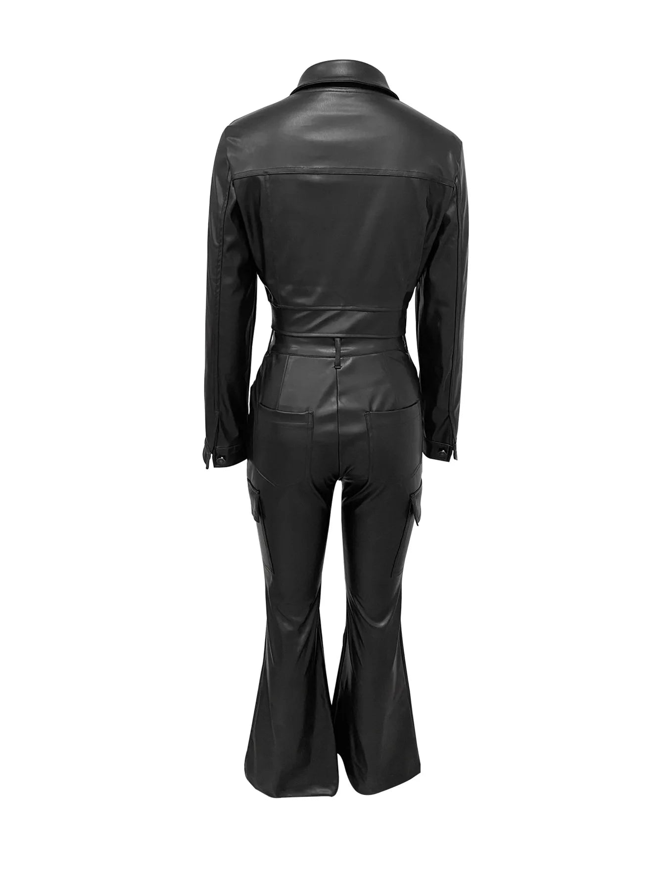 CM.YAYA Faux Leather Women's Set Single Breasted Jacket and Flare Pants Suit 2024 Fall Winter Two 2 Piece Sets Outfits Tracksuit