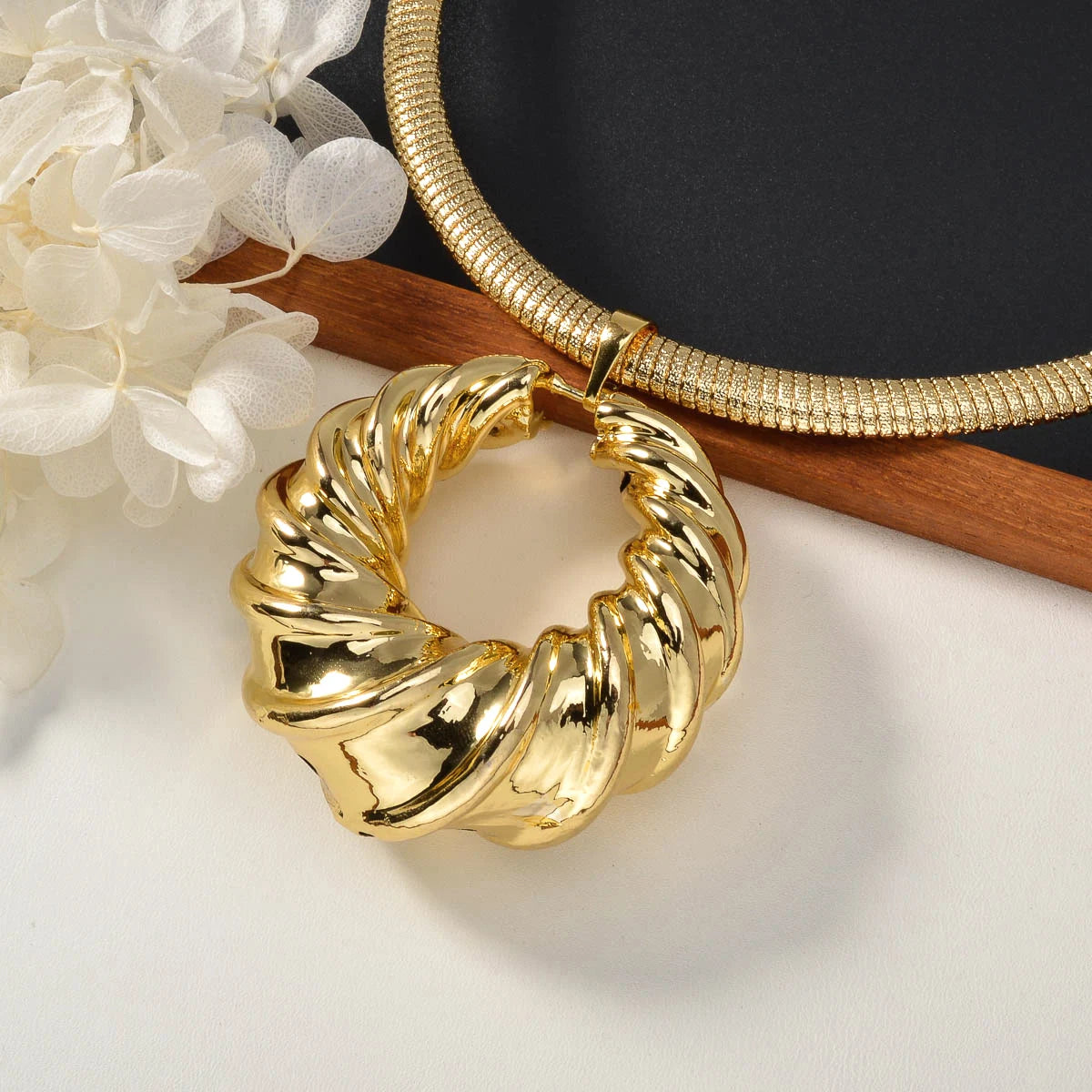 2pcs Men's Women's Jewelry Set Geometric Spiral Pattern Collar Pendant Earrings Hip Hop Punk Party Banquet Accessories Gifts