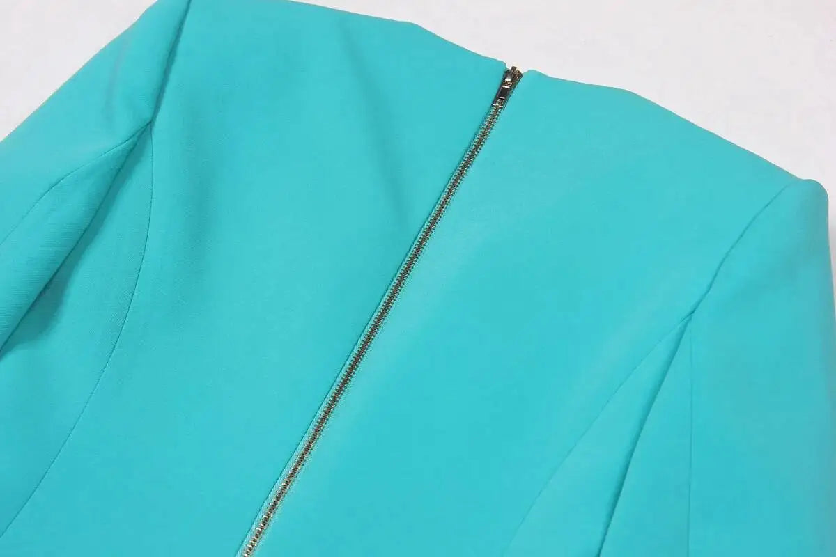 LGRQ 2026 Spring Fashion Women Clothes Notched Collar Full Sleeves Metal Single Button Slim High Waist Blazer Office Lady