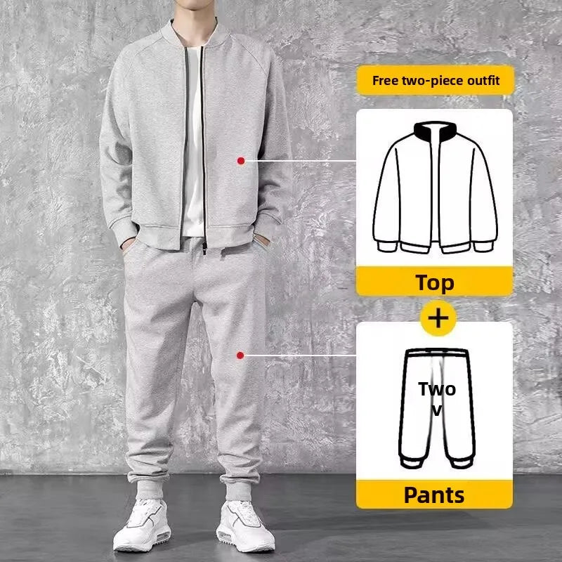 Men's Sportswear Hoodie Set Stylish Stand Collar Casual Outerwear Pants Autumn Winter Fashionable Polyester Blend Long Sleeve