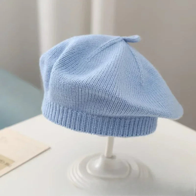Candy Color Baby Beret Hat for Girls Autumn Winter Knitted Hat Sweet Infant Beanie Cap Fashion Kids Accessories 1-4 Years Old