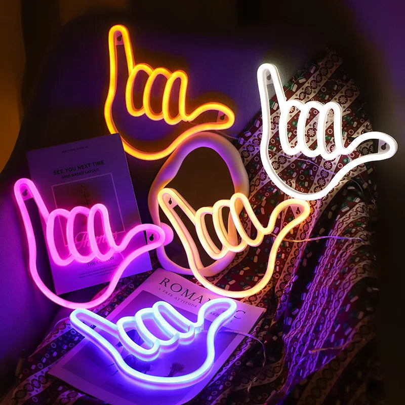 Peace Hand LED Neon Sign Win Victory Gesture Finger Night Lamp OK Neon Lights Bedroom Living Room Wall Home Office Decor
