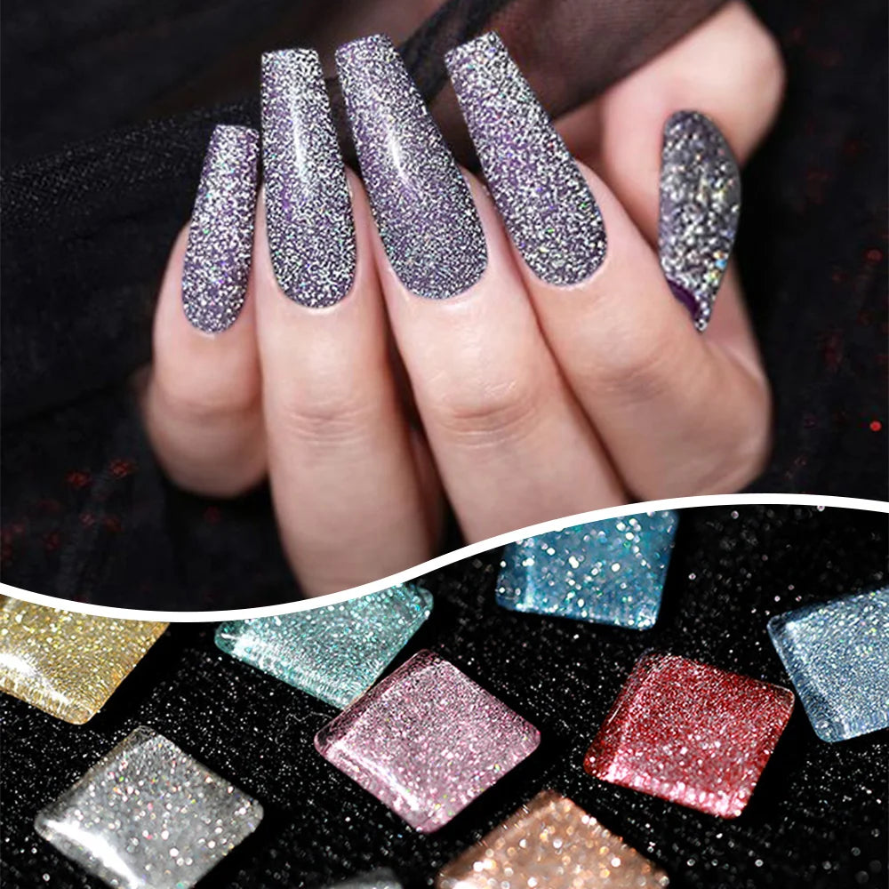 MIZHSE 7ML Reflective Top Coat Gel Nail Polish Shiny Glitter Vernis Semi Permanent Varnish Nail Gel Polish for Manicure Nail Art