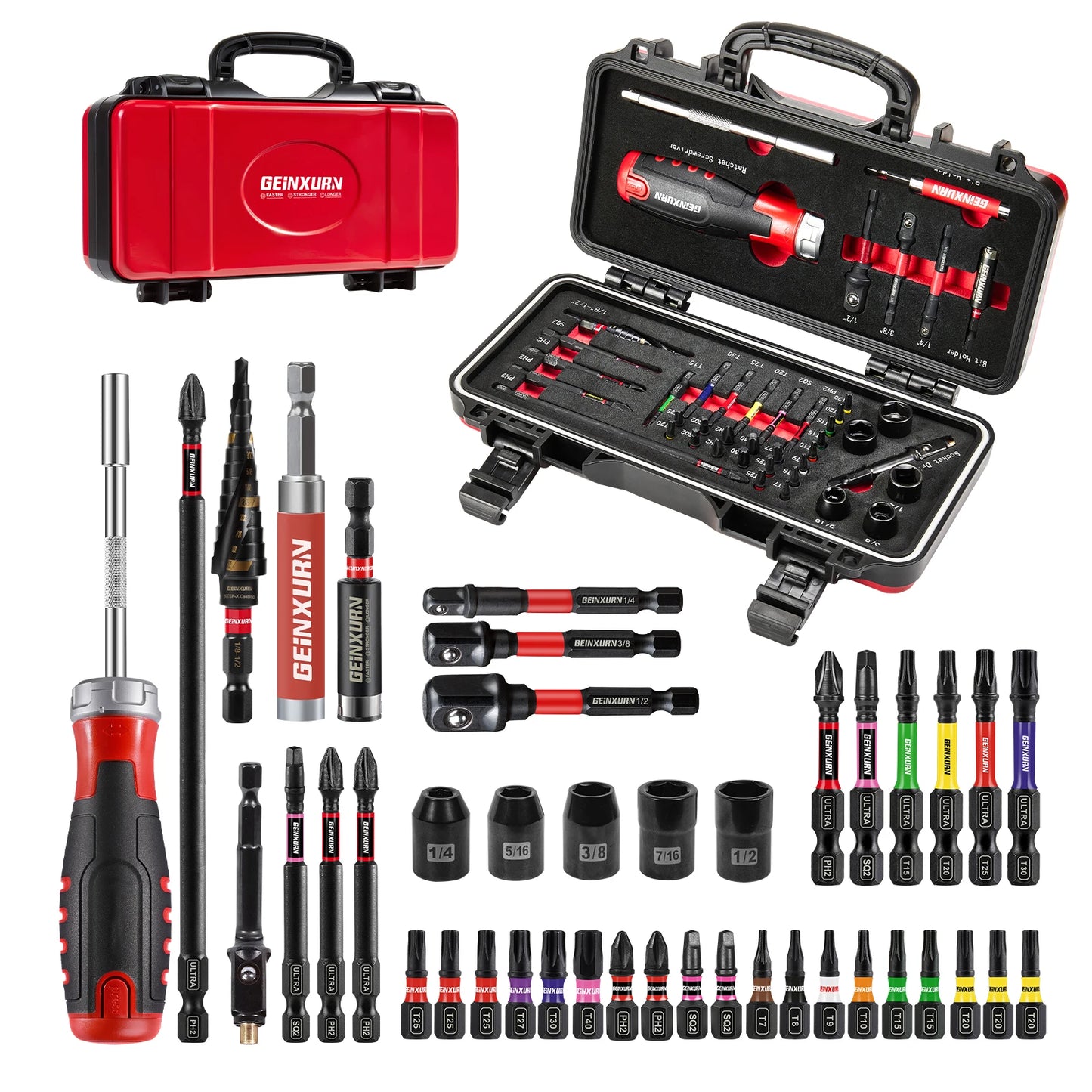 Geinxurn 42Pcs Tools Set Packaged with Rachet Screwdriver  Handle, s2  Screwdriver Bits and Hold Bit for Home Repairs DIY
