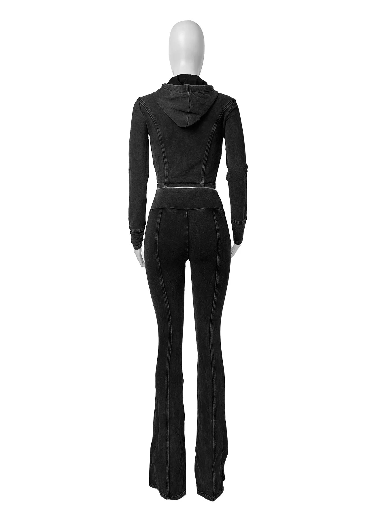 CM.YAYA Fashion Women's Set Long Sleeve Hooded Jacket and Slit Hem Flare Pants 2024 Fitness Two 2 Piece Set Outfits Tracksuit