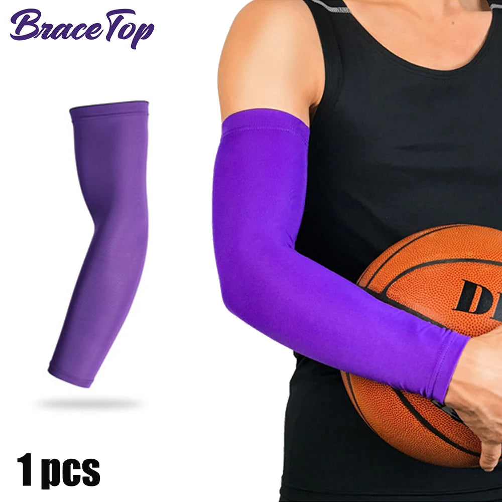BraceTop 1 PC Sport Arm Compression Sleeve Basketball Cycling Arm Warmer Fitness Running UV Protection Volleyball Sunscreen Band