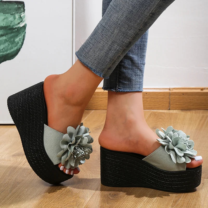 2025 Wedges Sandals Women Slippers Summer Beach Platform Shoes Flower Slippers Women High Heel Slippers Women Fashion