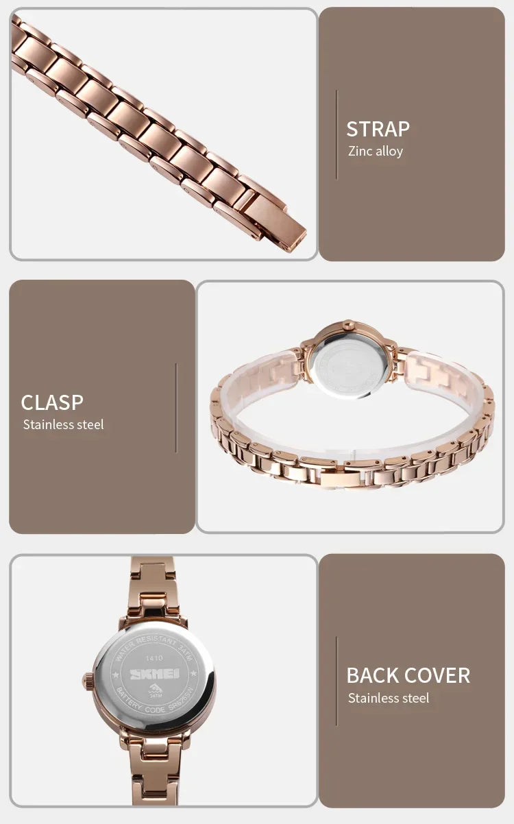SKMEI 1410 Wrist Waterproof Stainless Steel Women Watches Luxury Montre Femme Quartz Watch Women Fashion Ladies Watches