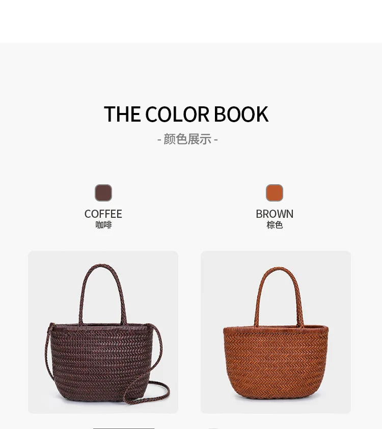 2026 spring new braid bag French basket bag Vintage Boho Gypsy Aztec Ibiza Genuine Leather Messenger Bag  female ins style