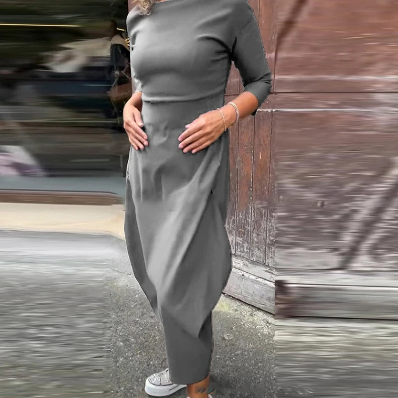 Femme Robe Fashion Solid Long Dress Women Spring Elegant O Neck Slim Evening Dresses Autumn Long Sleeve Pullovers Dress Vestidos