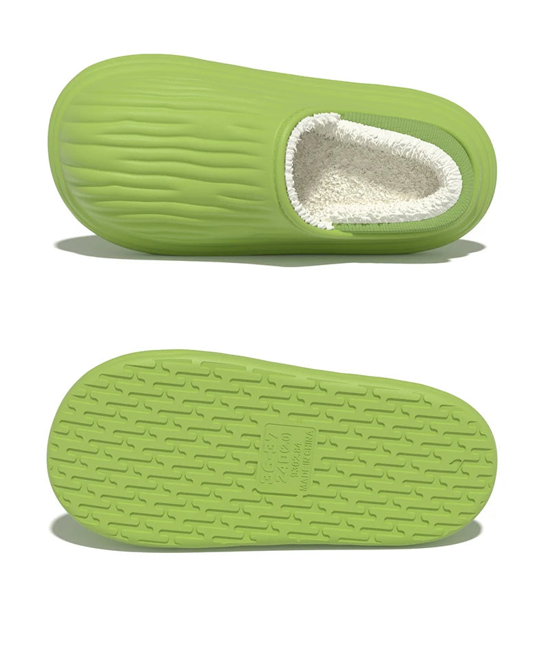 New EVA Short Plush Waterproof couples Slippers Winter  Warm striped  women Cotton Shoes Soft Thick Comfort Home floors Slides