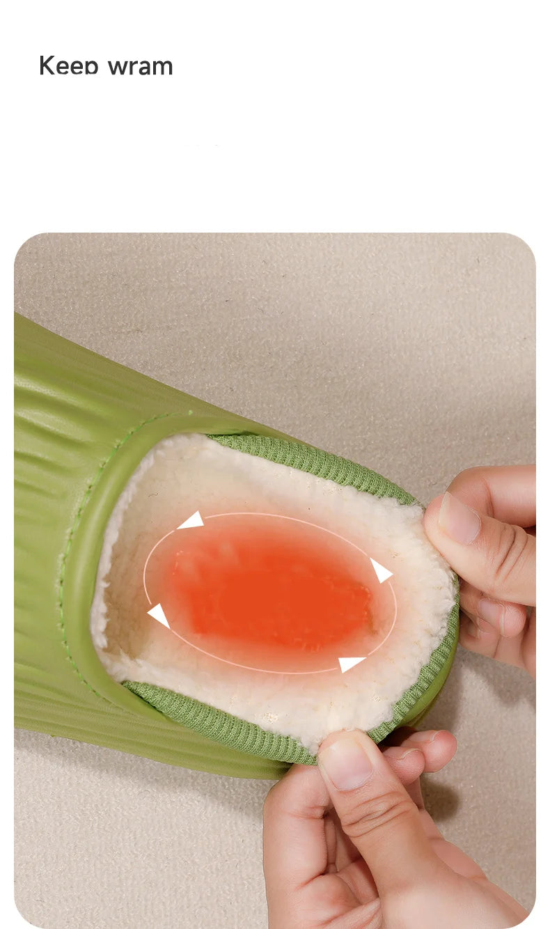 New EVA Short Plush Waterproof couples Slippers Winter  Warm striped  women Cotton Shoes Soft Thick Comfort Home floors Slides
