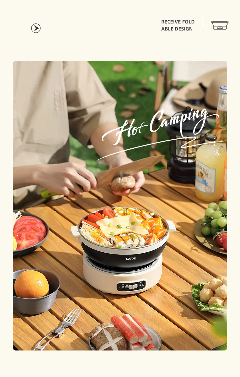 1.2L Folded Electric Cooking Pot Portable Multicooker Travel Rice Cooker Split Hot Pot 304 Stainless Steel Electric Skillt 500W