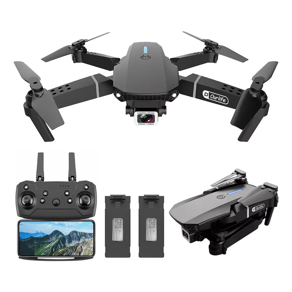 Drones Camera 4K E88 Wide Angle, 1080P Hd Camera, Wifi, Fpv Drone, Mini Drone, Height Support, Foldable, Rc, Quadcopter, Children's Toys
