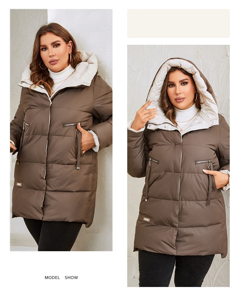 HaiLuoZi 2023 New Plus Size Women Winter Jacket XL-6XL Thick Female Outwear Slant Pockets High-quality Quilted Women's Coat 1115