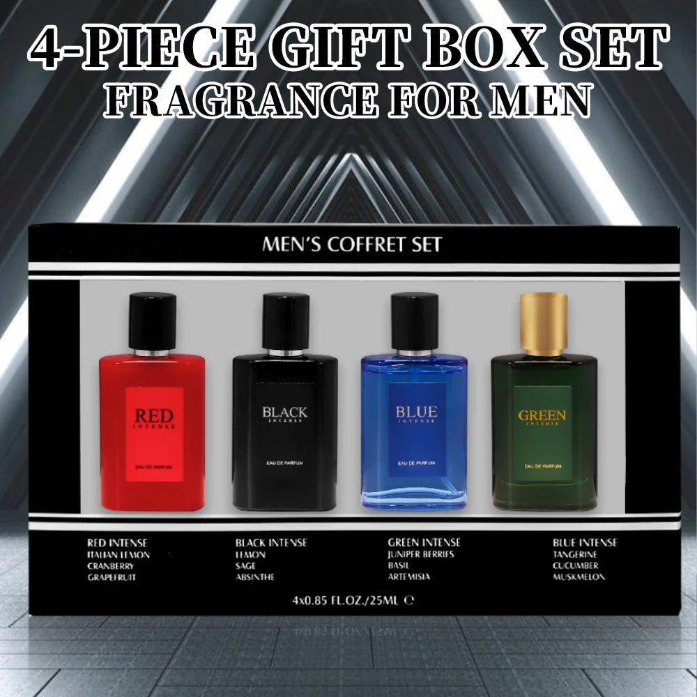 Men's Eau De Toilette Spray Gift Box 4-Piece Set 0.85 Fl Oz/bottle EDT Gifts for Men Long Lasting Fragranc Men's Travel Coffret