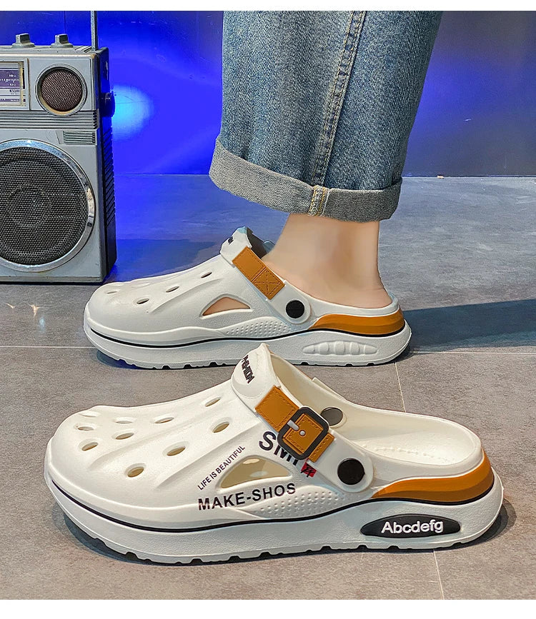 Summer Men Clogs Non-slip Thick-soled Casual Shoes Outerwear Beach Soft-soled Baotou Slippers Men's Slippers Sandals
