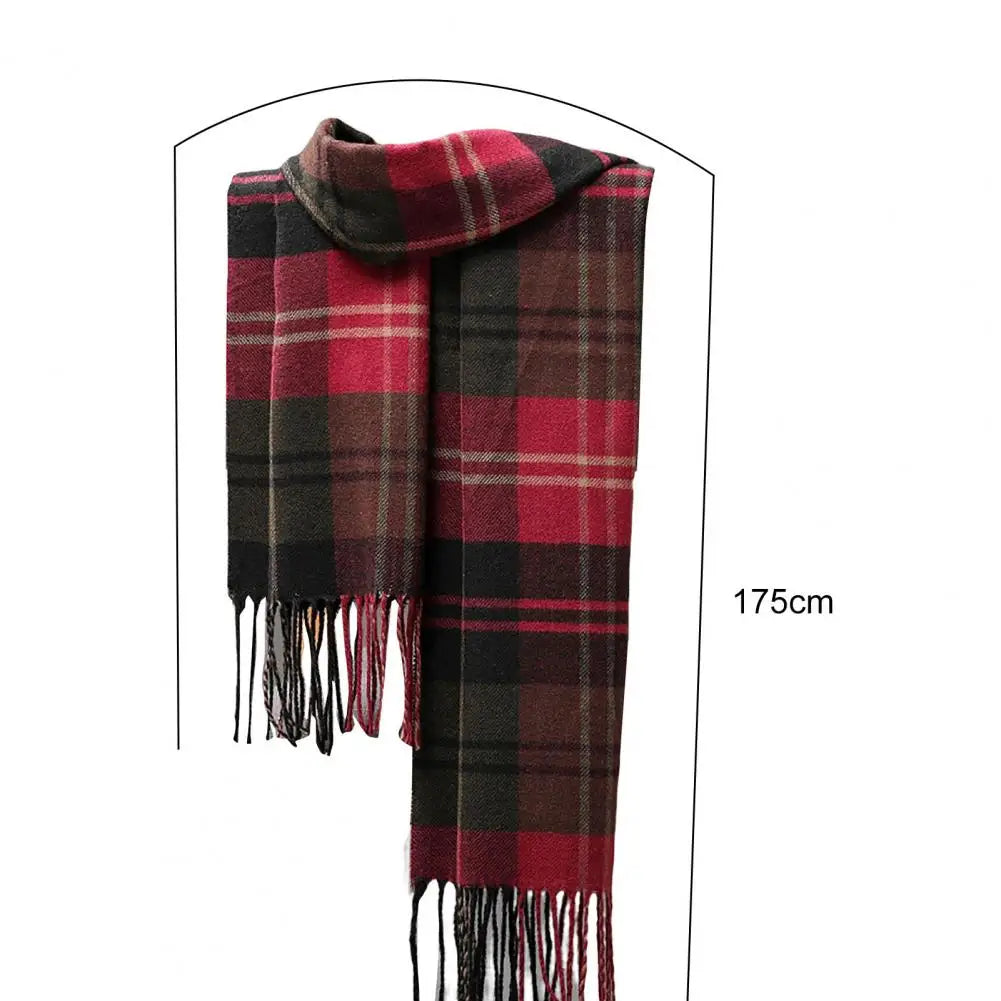 Men Women Hiking Scarves British Style Faux Cashmere Winter Scarf Classic Plaid Fringed Tassels Long Scarf For Autumn Winter