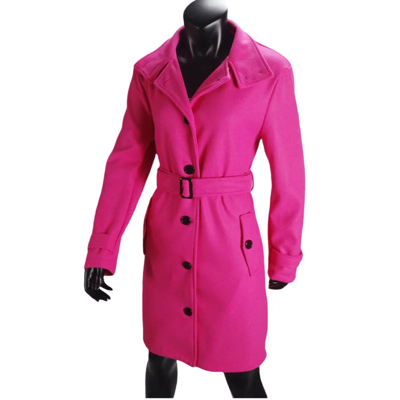 Women's Wool Blend Coat Winter Warm Single Breasted Jacket with Turn-down Collar Long Outerwear Female Clothing