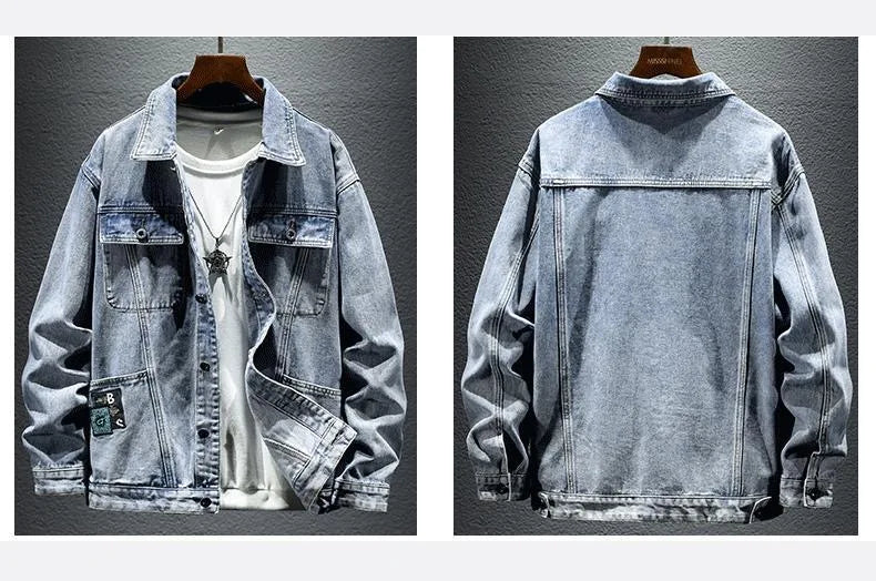 2024 Spring and Autumn New Fashion Solid Color Cotton Large Size Denim Jacket Men's Casual Relaxed Comfortable Breathable Jacket