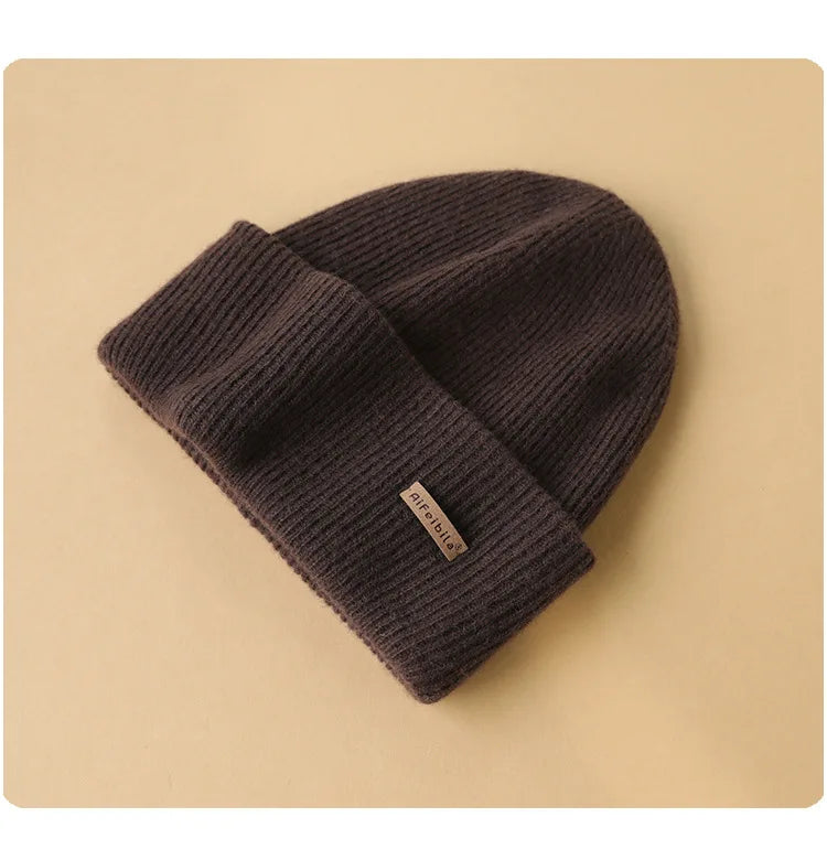 100% Merino Wool Double-Sided Beanie for Men Women Thick Soft Warm Winter Skull Caps Solid Color Knitted Beanies Hat