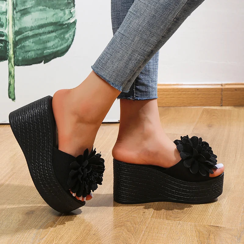 2025 Wedges Sandals Women Slippers Summer Beach Platform Shoes Flower Slippers Women High Heel Slippers Women Fashion
