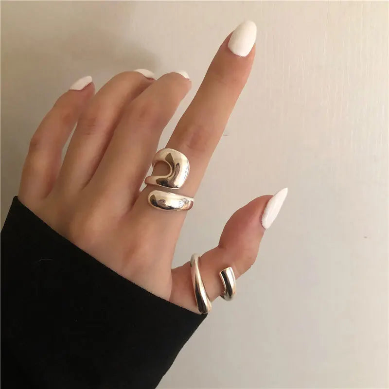 925 Sterling Silver Geometry Irregular Adjustable Rings For Women Simple Engagement Fine Jewelry Accessories Prevent Allergy