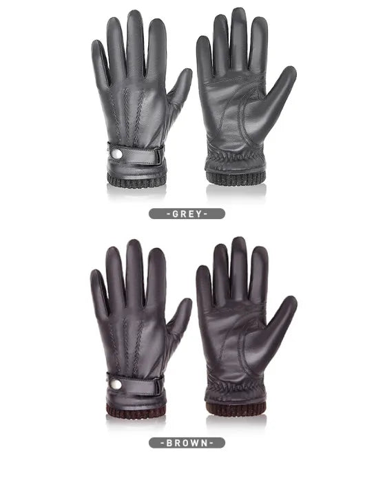 BISON DENIM Sheepskin Leather Gloves For Men Autumn Winter Touch Screen Gloves High Quality Warm Full Finger Men Mittens Driving